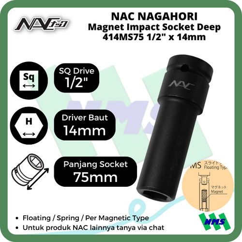 Impact Socket Deep Mata Sok Hitam 1/2 x 14mm Nagahori NAC 414MS75