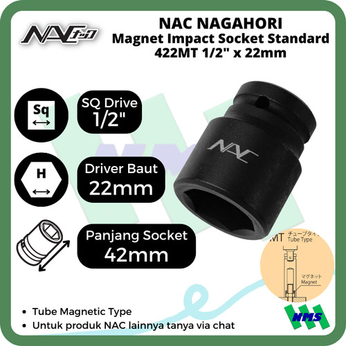 Impact Socket Standart Mata Sok Hitam 1/2 x 22mm Nagahori NAC 422MT