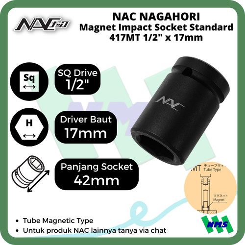 Impact Socket Standart Mata Sok Hitam 1/2 x 17mm Nagahori NAC 417MT