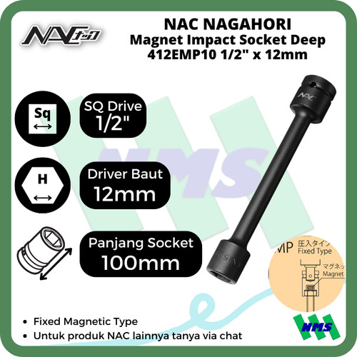 Impact Socket Deep Mata Sok Hitam 1/2 x 14mm Nagahori NAC 412EMP10