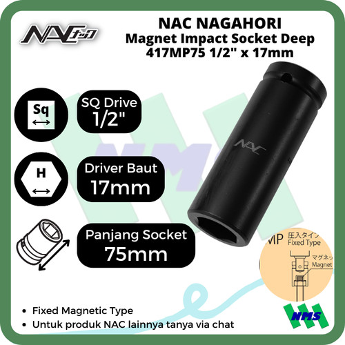 Impact Socket Deep Mata Sok Hitam 1/2 x 17mm Nagahori NAC 417MP75