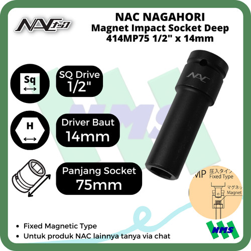 Impact Socket Deep Mata Sok Hitam 1/2 x 14mm Nagahori NAC 414MP75