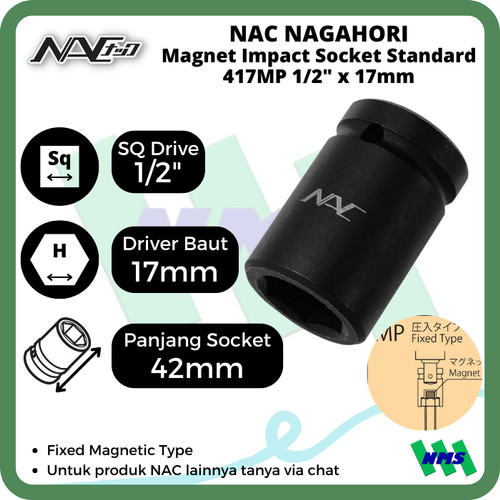 Impact Socket Standart Mata Sok Hitam 1/2 x 17mm Nagahori NAC 417MP