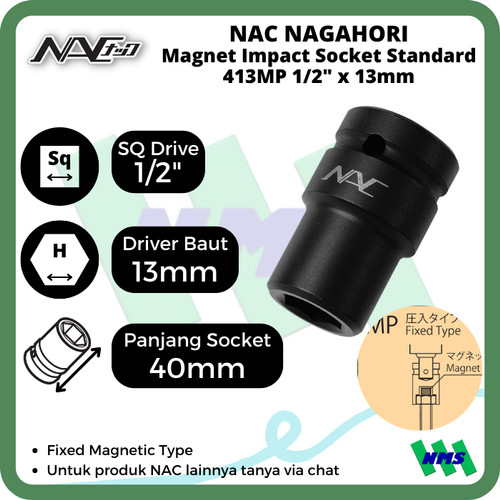 Impact Socket Standart Mata Sok Hitam 1/2 x 13mm Nagahori NAC 413MP