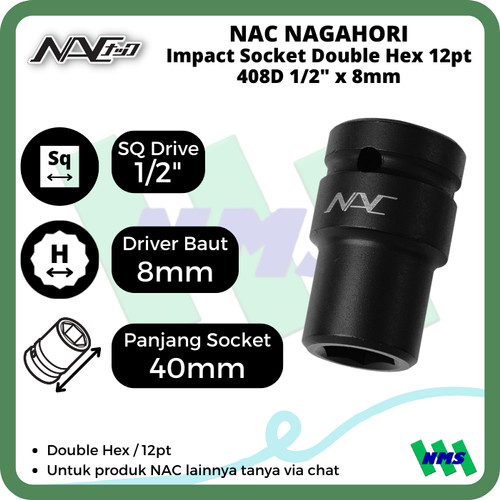 Impact Socket Standart Mata Sok Hitam 1/2 x 12mm Nagahori NAC 412D