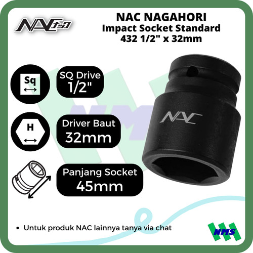 Impact Socket Standart Mata Sok Hitam 1/2 x 32mm Nagahori NAC 432