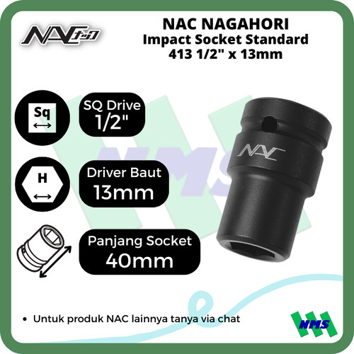 Impact Socket Standart Mata Sok Hitam 1/2 x 13mm Nagahori NAC 413