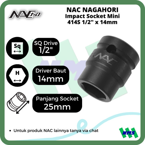 Impact Socket Mini Mata Sok Hitam 1/2 x 14mm Nagahori NAC 414S