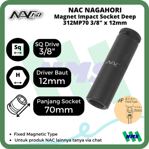 Impact Socket Deep Mata Sok Hitam 3/8 x 8mm Nagahori NAC 308MT70