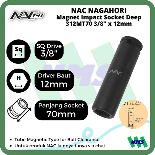 Impact Socket Deep Mata Sok Hitam 3/8 x 12mm Nagahori NAC 312MT70