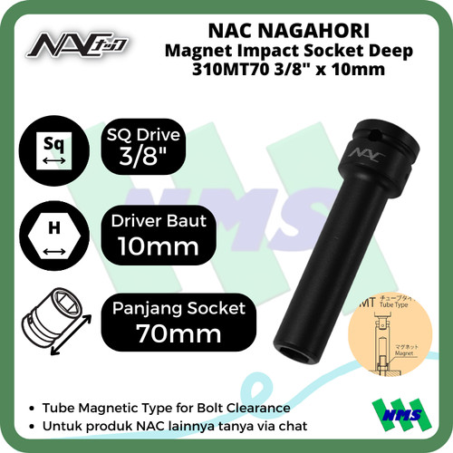 Impact Socket Deep Mata Sok Hitam 3/8 x 10mm Nagahori NAC 310MT70