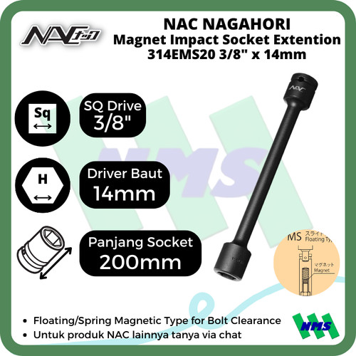 Impact Socket Ext Mata Sok Hitam 3/8 x 14mm Nagahori NAC 314EMS20