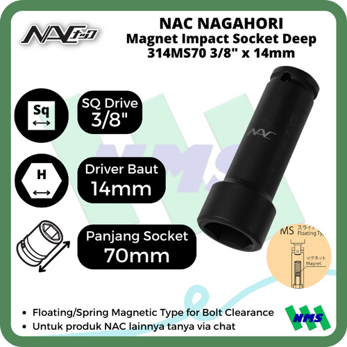 Impact Socket Deep Mata Sok Hitam 3/8 x 14mm Nagahori NAC 314MS70