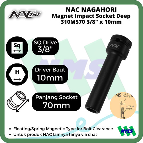 Impact Socket Deep Mata Sok Hitam 3/8 x 10mm Nagahori NAC 310MS70