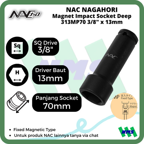 Impact Socket Extension Mata Sok Hitam 3/8 x 13mm Nagahori NAC 313MP70