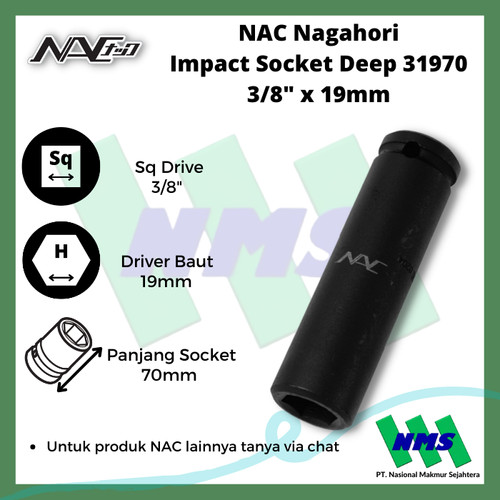 Impact Socket Deep Mata Sok Hitam 3/8 x 19mm Nagahori NAC 31970