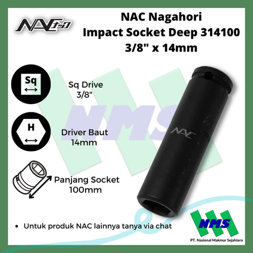 Impact Socket Deep Mata Sok Hitam 3/8 x 14mm Nagahori NAC 314100