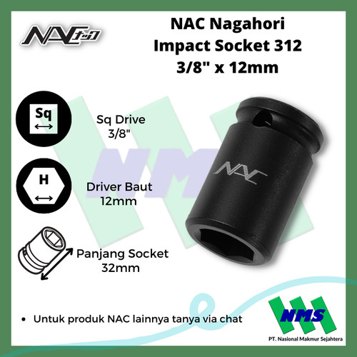 Impact Socket Mata Sok Hitam 3/8 x 12mm Nagahori NAC 312