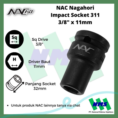 Impact Socket Mata Sok Hitam 3/8 x 11mm Nagahori NAC 311