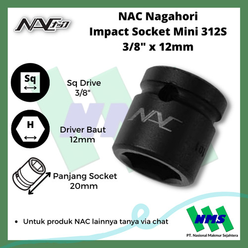 Impact Socket Mata Sok Hitam 3/8 x 12mm Nagahori NAC 312S