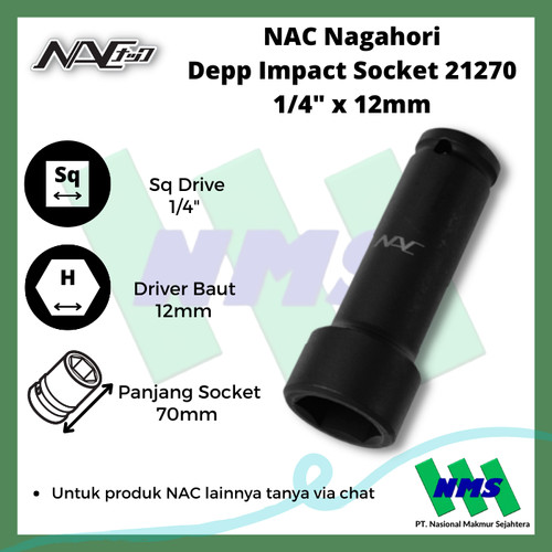 Impact Socket Deep Mata Sok Hitam 1/4 x 12mm Nagahori NAC 21270