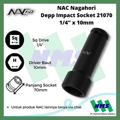 Impact Socket Deep Mata Sok Hitam 1/4 x 10mm Nagahori NAC 21070