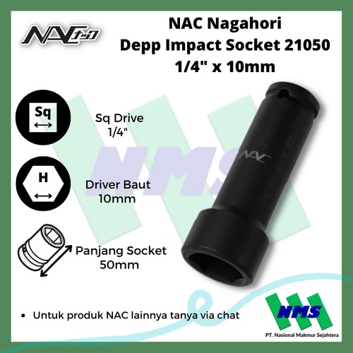 Impact Socket Deep Mata Sok Hitam 1/4 x 10mm Nagahori NAC 21050