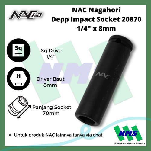 Impact Socket Deep Mata Sok Hitam 1/4 x 8mm Nagahori NAC 20870