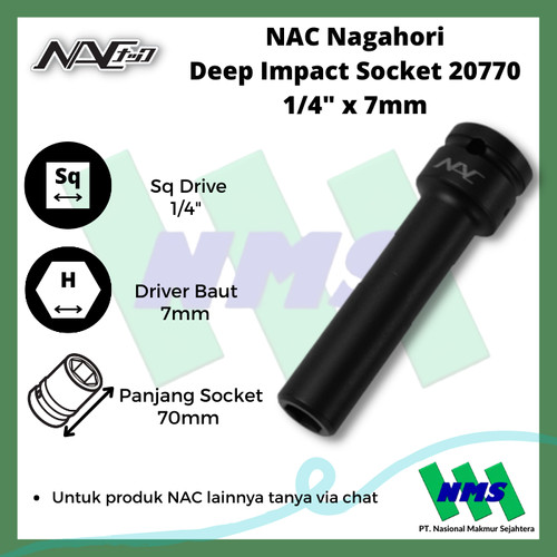 Impact Socket Deep Mata Sok Hitam 1/4 x 7mm Nagahori NAC 20770