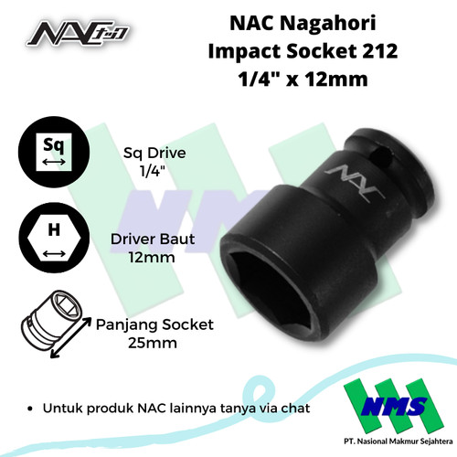 Impact Socket Mata Sok Hitam 1/4 x 12mm Nagahori NAC 212