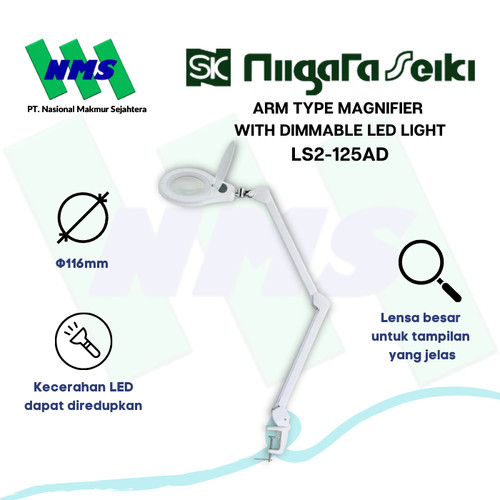 Kaca Pembesar LED Arm Magnifier Dimmable LED Light LS2-125AD SK