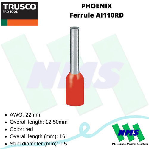 Skun Ferrules 22mm Stud 1.8mm PHOENIX AI110RD 451-3681