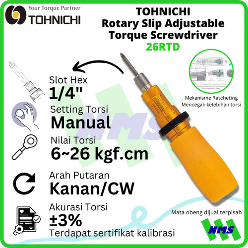 Obeng Torsi TOHNICHI 26RTD 6 - 26 Kgfcm Rotary Slip Torque Screwdriver