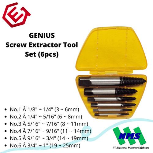 GENIUS Screw Extractor Tool Set AT-EX6 (6pcs)