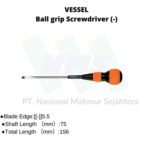 Trusco 124-6691 VESSEL Ball grip Screwdriver 220 Obeng Bola Minus (-)