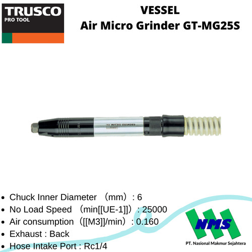 Trusco 124-6615 VESSEL Air Micro Grinder GT-MG25S Gerinda Angin Mini