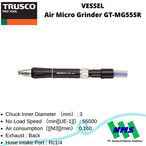 Trusco 124-6593 VESSEL Air Micro Grinder GT-MG55SR Gerinda Angin Mini