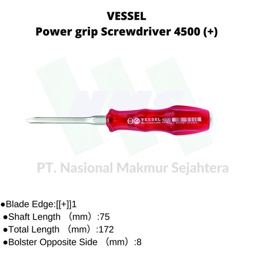 TRUSCO 124-6348 VESSEL Power grip Screwdriver Obeng Plus (+)