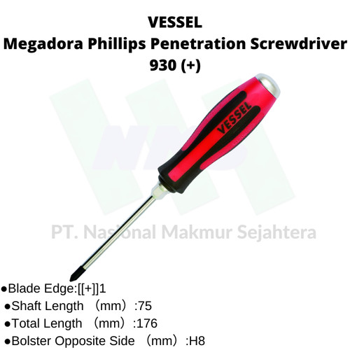 TRUSCO 124-315 VESSEL Megadora Penetration Screwdriver 930 Obeng (+)