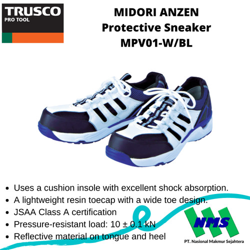 TRUSCO 388-7367 MIDORI ANZEN Protective Sneaker MPV01-W Sepatu Safety