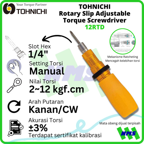 TOHNICHI Obeng Torsi 12RTD 2 - 12 kgfcm Rotary Slip Torque Screwdriver