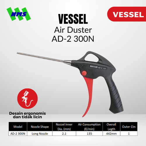 Tembakan Angin VESSEL AD-2 300N Nozzle 300mm Air Duster Long Blow Gun Panjang