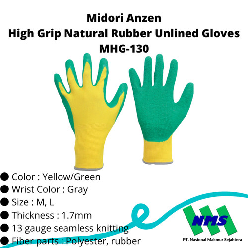 TRUSCO 788-0022 High Grip Natural Rubber Unlined Gloves MHG-130