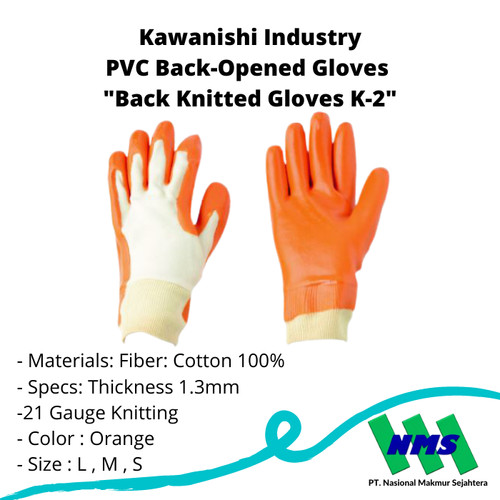 TRUSCO 324-6531 PVC Back-Opened Gloves "Back Knitted Gloves K-2"