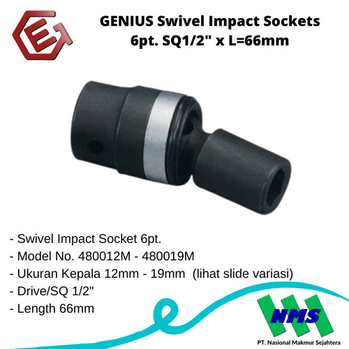 GENIUS Swivel Impact Sockets 6pt. SQ1/2" x L=66mm