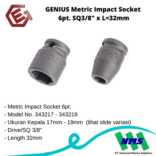 GENIUS Metric Impact Socket 6pt. SQ3/8" x L=32mm