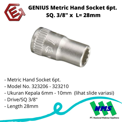 GENIUS Metric Hand Socket 6pt. SQ. 3/8" x L= 28mm