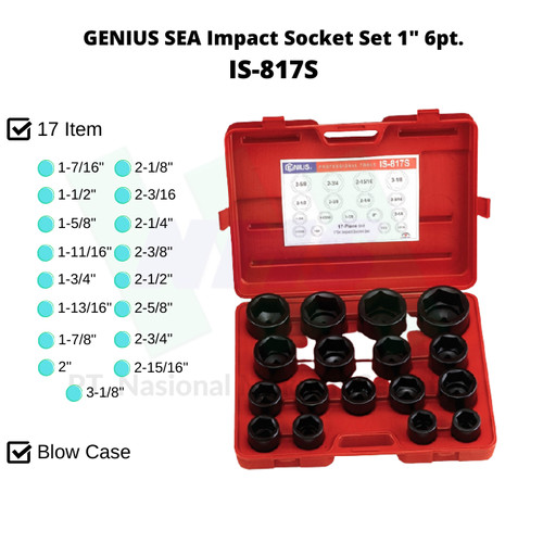 GENIUS SEA Impact Socket Set 1" 6pt. IS-817S