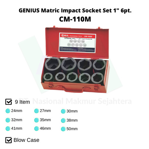 GENIUS Metric Impact Socket Set 1" 6pt. CM-110M