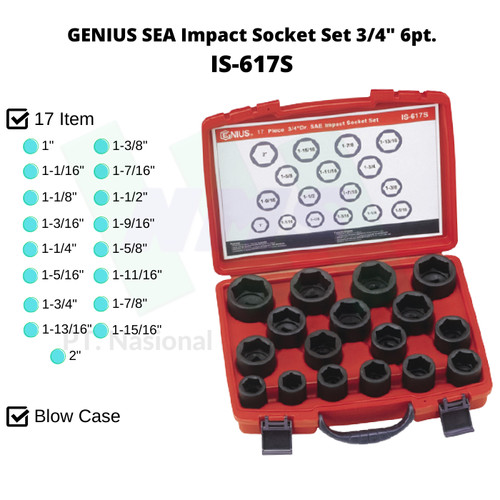 GENIUS SEA Impact Socket Set 3/4" 6pt. IS-617S